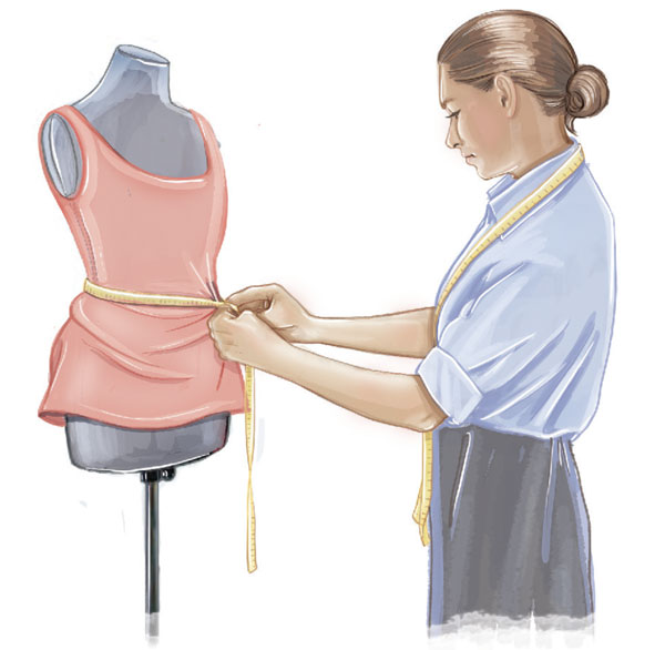 Taylor measuring a waistline on a mannequin